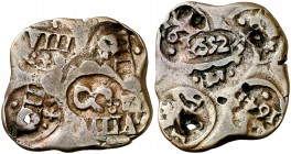 1652. Felipe IV. 6,18 g. Prueba de punzón de resellos distintos, en valor, fecha y ceca. Sin marca de ceca pero atribuida a Segovia. Rara. MBC.