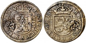 1641. Felipe IV. Segovia. (Cal. pág. 370) (J.S. H-28). 6,71 g. Resello de valor XII sobre 8 maravedís de Segovia (1602-1626). MBC.