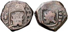 1681. Carlos II. Segovia. 2 maravedís. (Cal. 918) (J.S. tipo N21, falta fecha). 6,64 g. Acueducto vertical de dos arcos a izquierda. Fecha muy clara. ...