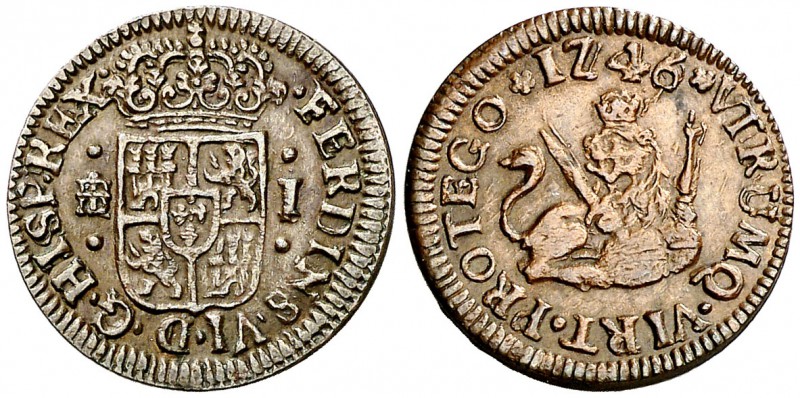 1746. Fernando VI. Segovia. 1 maravedí. (Cal. 712). 1,44 g. Escasa. EBC-.