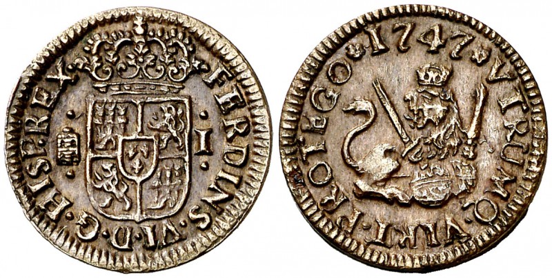 1747. Fernando VI. Segovia. 1 maravedí. (Cal. 717). 1,21 g. Bella. Escasa así. E...
