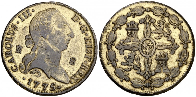 1775. Carlos III. Segovia. 8 maravedís. (Cal. 1885). 11,41 g. Sobredorada. MBC.