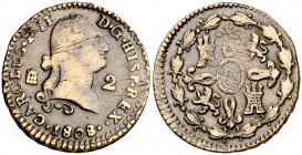 1808. Carlos IV. Segovia. 2 maravedís. (Cal. 1539). 2,72 g. MBC-.