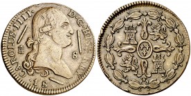 18 (sic). Carlos IV. Segovia. 8 maravedís. 11,53 g. Prueba. Golpecitos. Muy rara. (EBC).