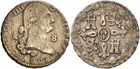 1808. Carlos IV. Segovia. 8 maravedís. (Cal. 1499 var). 12,92 g. ¿Acuñada en bronce?. MBC-.