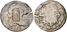 1784. Carlos IV. Segovia. 4 maravedís. 4,45 g. Resello: "José de Ayala" bajo corona. Muy curiosa. Grieta. BC.