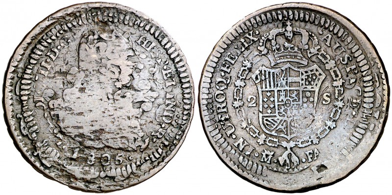 Carlos IV. 5,18 g. Prueba de cuños de anverso y reverso de los 2 escudos de Madr...