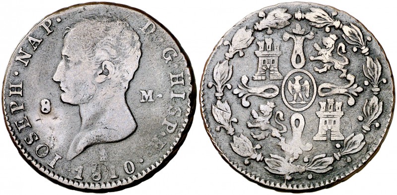 1810. José Napoleón. Segovia. 8 maravedís. (Cal. 100). 11,84 g. M de maravedís c...
