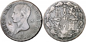 1810. José Napoleón. Segovia. 8 maravedís. (Cal. 100). 11,84 g. M de maravedís con punto. MBC-.