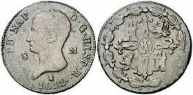 1811. José Napoleón. Segovia. 8 maravedís. (Cal. 101 var). 11,17 g. Fecha 1811. Acuñación algo floja. Buen ejemplar para este tipo. Escasa así. (MBC+)...