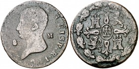1811. José Napoleón. (Segovia). 8 maravedís. (Cal. 102). 11,27 g. Sin marca de ceca. Muy rara. (MBC-).