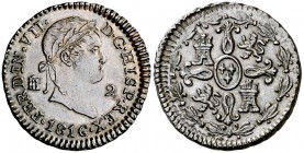 1816. Fernando VII. Segovia. 2 maravedís. (Cal. 1718). 2,45 g. Atractiva. Rara y más así. EBC-.