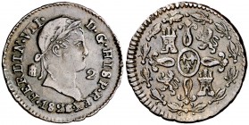 1820/19. Fernando VII. Segovia. 2 maravedís. (Cal. 1722 var). 2,44 g. MBC.