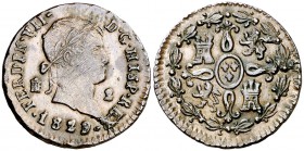 1829. Fernando VII. Segovia. 2 maravedís. (Cal. 1729). 2,52 g. MBC+.