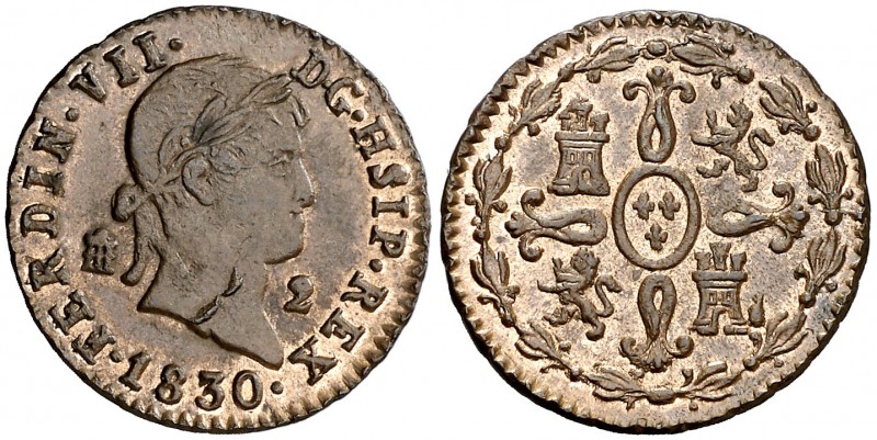 1830. Fernando VII. Segovia. 2 maravedís. (Cal. 1731). 2,56 g. HSIP en lugar de ...