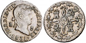 1831. Fernando VII. Segovia. 2 maravedís. (Cal. 1732). 2,31 g. MBC+.