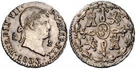 1833. Fernando VII. Segovia. 2 maravedís. (Cal. 1735). 2,06 g. EBC-.