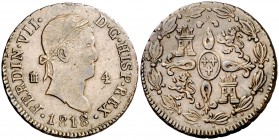 1818. Fernando VII. Segovia. 4 maravedís. (Cal. 1704). 5,45 g. Escasa. MBC.