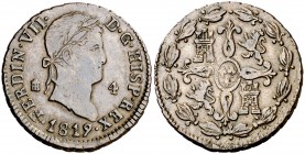 1819. Fernando VII. Segovia. 4 maravedís. (Cal. 1705). 5 g. Escasa. MBC-.