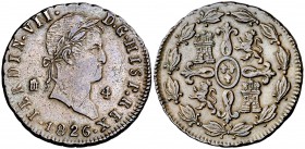 1826. Fernando VII. Segovia. 4 maravedís. (Cal. 1709). 5,44 g. Escasa. MBC.