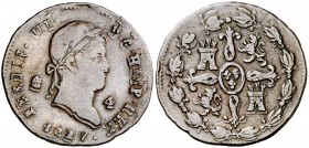 1827. Fernando VII. Segovia. 4 maravedís. (Cal. 1710). 4,95 g. Doble acuñación. (BC+/MBC-).