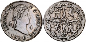 1830/9. Fernando VII. Segovia. 4 maravedís. (Cal. 1714 var). 5,16 g. MBC+.