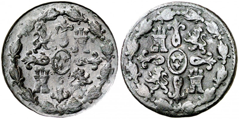 Fernando VII. (Segovia). 4 maravedís. 5,17 g. Reverso incuso en anverso. Rara. (...