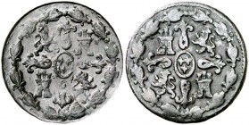 Fernando VII. (Segovia). 4 maravedís. 5,17 g. Reverso incuso en anverso. Rara. (MBC-).