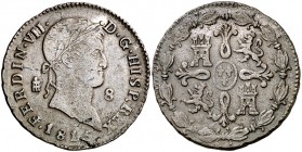 1815. Fernando VII. Segovia. 8 maravedís. (Cal. 1672). 9,58 g. Primer busto. Punto delante DG. MBC-.