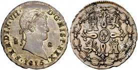 1815. Fernando VII. Segovia. 8 maravedís. (Cal. 1672 var). 7,85 g. Anverso sobredorado. Escasa así. (EBC-).