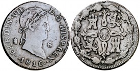 1816. Fernando VII. Segovia. 8 maravedís. (Cal. 1673). 11,74 g. Fecha 1816. MBC-.