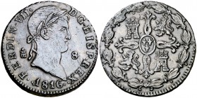 1816. Fernando VII. Segovia. 8 maravedís. (Cal. 1673). 11,49 g. Fecha 1816. Buen ejemplar. MBC+.