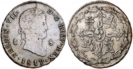 1817. Fernando VII. Segovia. 8 maravedís. (Cal. 1674). 12,40 g. Busto redondeado. BC+/MBC-.