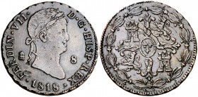 1818. Fernando VII. Segovia. 8 maravedís. (Cal. 1675). 10,75 g. Rayitas de acuñación en reverso. Atractiva. MBC+.