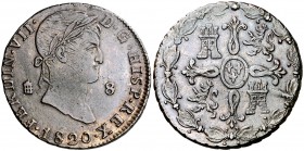 1820. Fernando VII. Segovia. 8 maravedís. (Cal. 1677). 11,69 g. Buen ejemplar. MBC+.