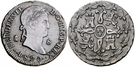 1820. Fernando VII. Segovia. 8 maravedís. (Cal. 1677). 10,81 g. Fecha 1820. MBC.