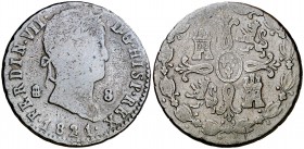 1821/0. Fernando VII. Segovia. 8 maravedís. (Cal. 1680). 10,11 g. Fecha rara. BC.