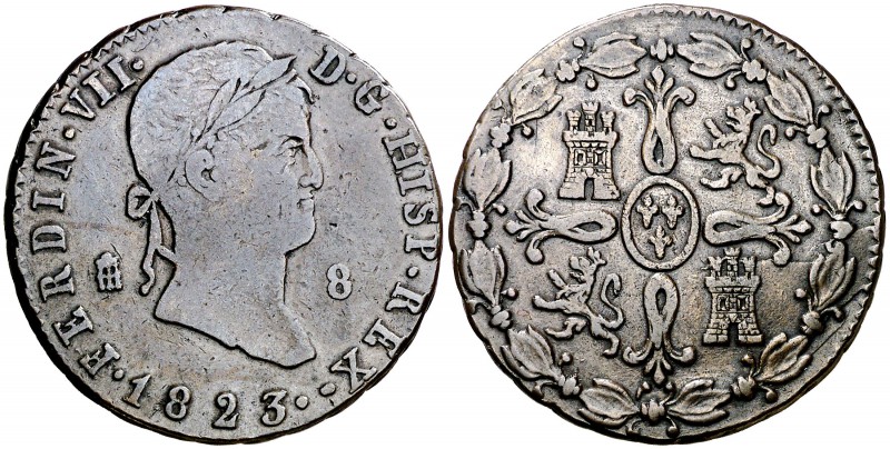 1823. Fernando VII. Segovia. 8 maravedís. (Cal. 1683). 10,87 g. Fecha 1823. Fech...