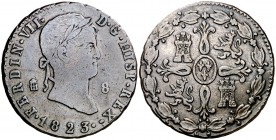 1823. Fernando VII. Segovia. 8 maravedís. (Cal. 1683). 10,87 g. Fecha 1823. Fecha rara. MBC-.