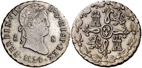 1824. Fernando VII. Segovia. 8 maravedís. (Cal. 1684). 11,80 g. Fecha corta. Golpecito en canto. Buen ejemplar. MBC+/EBC-.