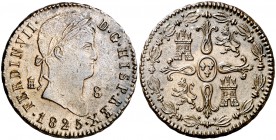1825. Fernando VII. Segovia. 8 maravedís. (Cal. 1686). 11,11 g. Bella. Escasa así. EBC-/EBC.