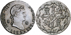 1830. Fernando VII. Segovia. 8 maravedís. (Cal. 1694). 11,43 g. Segundo busto. Buen ejemplar. MBC+.