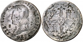 1830. Fernando VII. Segovia. 8 maravedís. (Cal. 1694). 7,38 g. Ambas caras incusas, producidas por el anverso y el reverso de sendas monedas. Rara. (B...