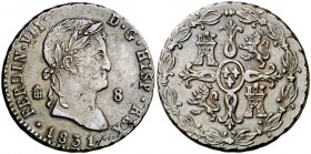 1831. Fernando VII. Segovia. 8 maravedís. (Cal. 1695). 11,50 g. Leves golpecitos. MBC+.