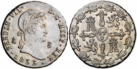 1833. Fernando VII. Segovia. 8 maravedís. (Cal. 1697). 12,47 g. Busto distinto. Atractiva. MBC+/EBC-.