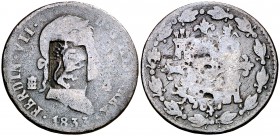 1833. Fernando VII. Segovia. 4 maravedís. 4,37 g. Contramarca: ¿león?. BC.