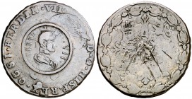 1820. Fernando VII. Segovia. 8 maravedís. 11,79 g. Contramarca circular con busto y leyenda: FERN(...)VII. Muy curiosa. (MBC).