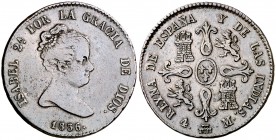 1836. Isabel II. Segovia. 4 maravedís. (Cal. 522). 5,34 g. Valor en reverso. Escasa. BC+/MBC-.