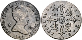 1842. Isabel II. Segovia. 8 maravedís. (Cal. 498). 9,34 g. RYENA. Rara. MBC.