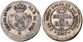 1853. Isabel II. Segovia. 1 décima de real. (Cal. 584). 4,47 g. Acuñación desplazada. Rara. MBC+.